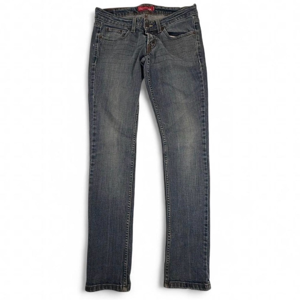 Levis 524 Too Superlow 7 Jeans Womens Distressed Hem Med Wash Mid-Rise Denim